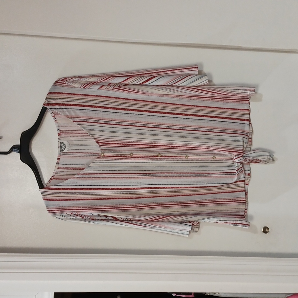 Late August Striped Shirt with tie bottom